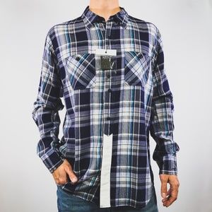 Azul Japanese Blue Purple White Plaid Shirt L